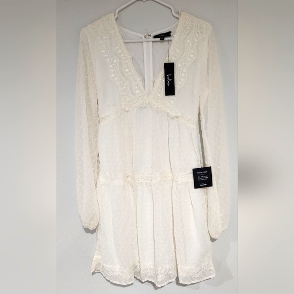 NWT Lulus | White Swiss Dot Long Sleeve Dress | Size Small - Picture 4 of 9